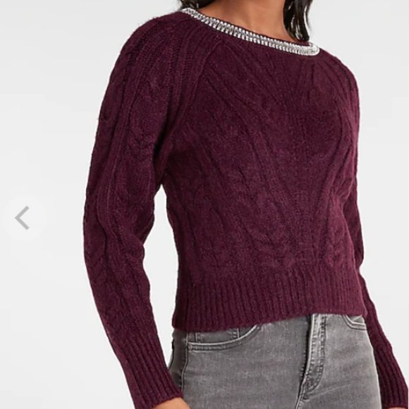 Express Tops Nwt Cable Knit Embellished Neckline Sweater Size Xl